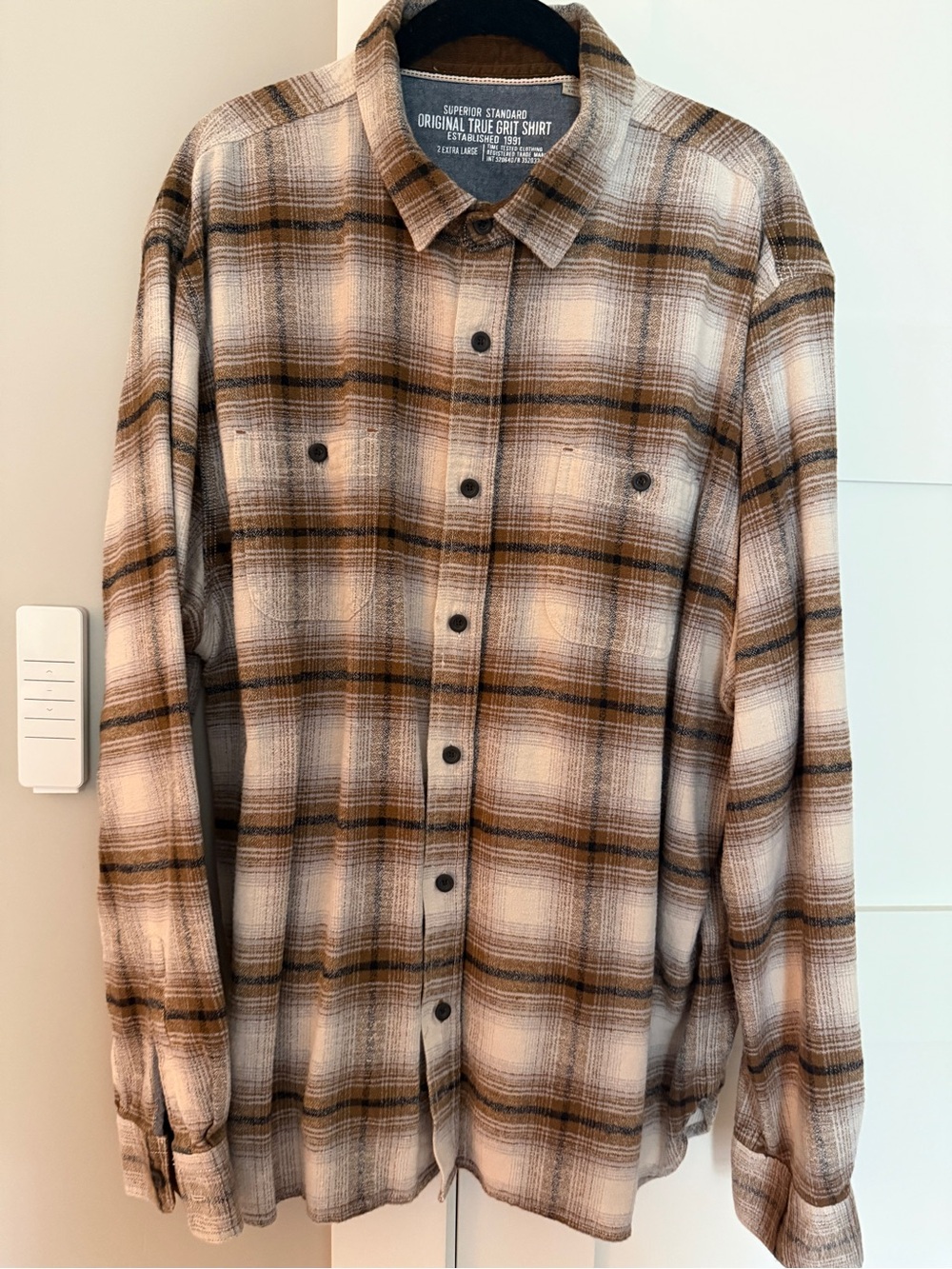 True Grit Brown and Cream Plaid Button-Down Shirt XXL